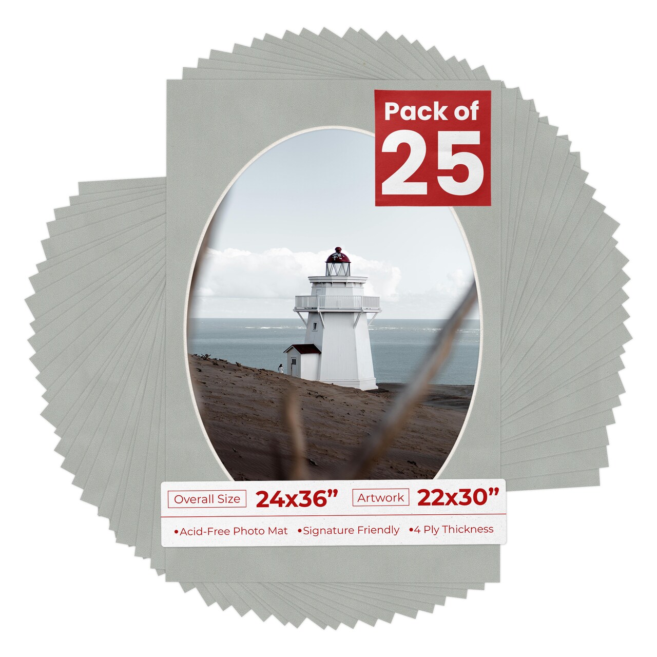 Light Grey Suede Mat Board for 24x36 Frames - Oval Opening for 22x30 Photos